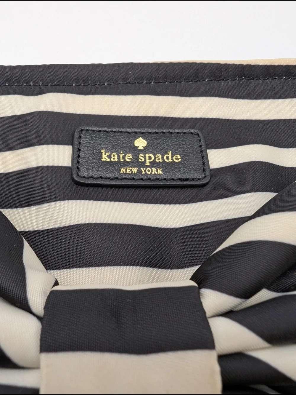 kate spade Black and Cream Striped Bow Wristlet with Strap 10